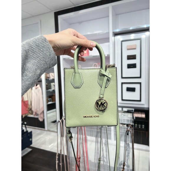 Michael Kors Mercer XS Light Sage Green Pebbled Leather Crossbody Purse Handbag - Picture 15 of 16